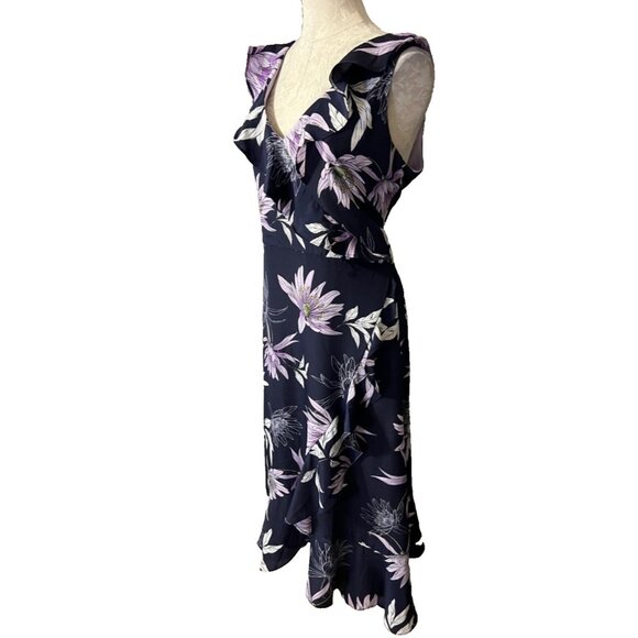 Vince Camuto Dress Purple 12 Flowy Floral V Neck Sleeveless Midi Washable - Picture 4 of 8